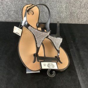 BLACK BEADED THONG SANDALS